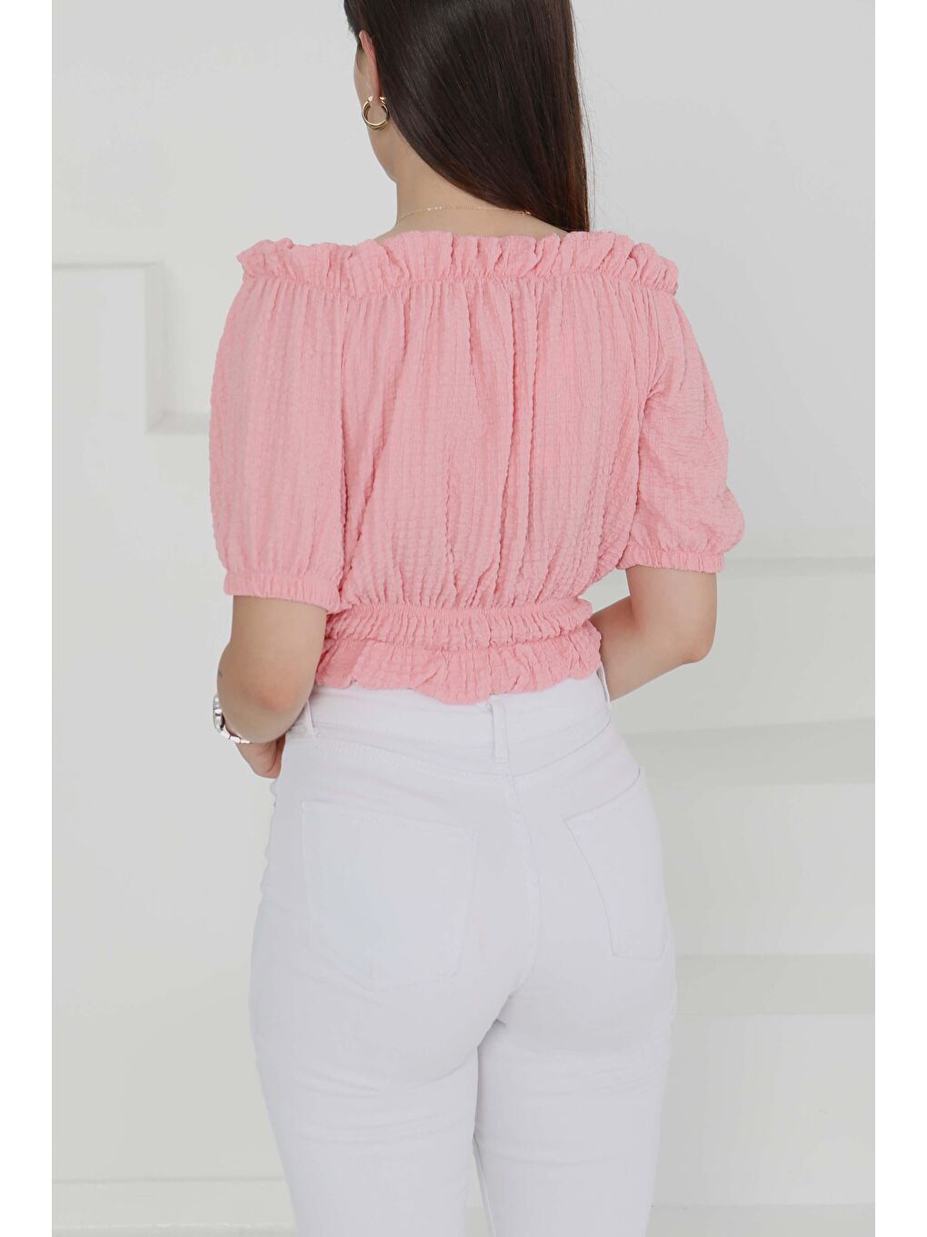 Buffle Büzgülü Crop Pembe - 27485-3