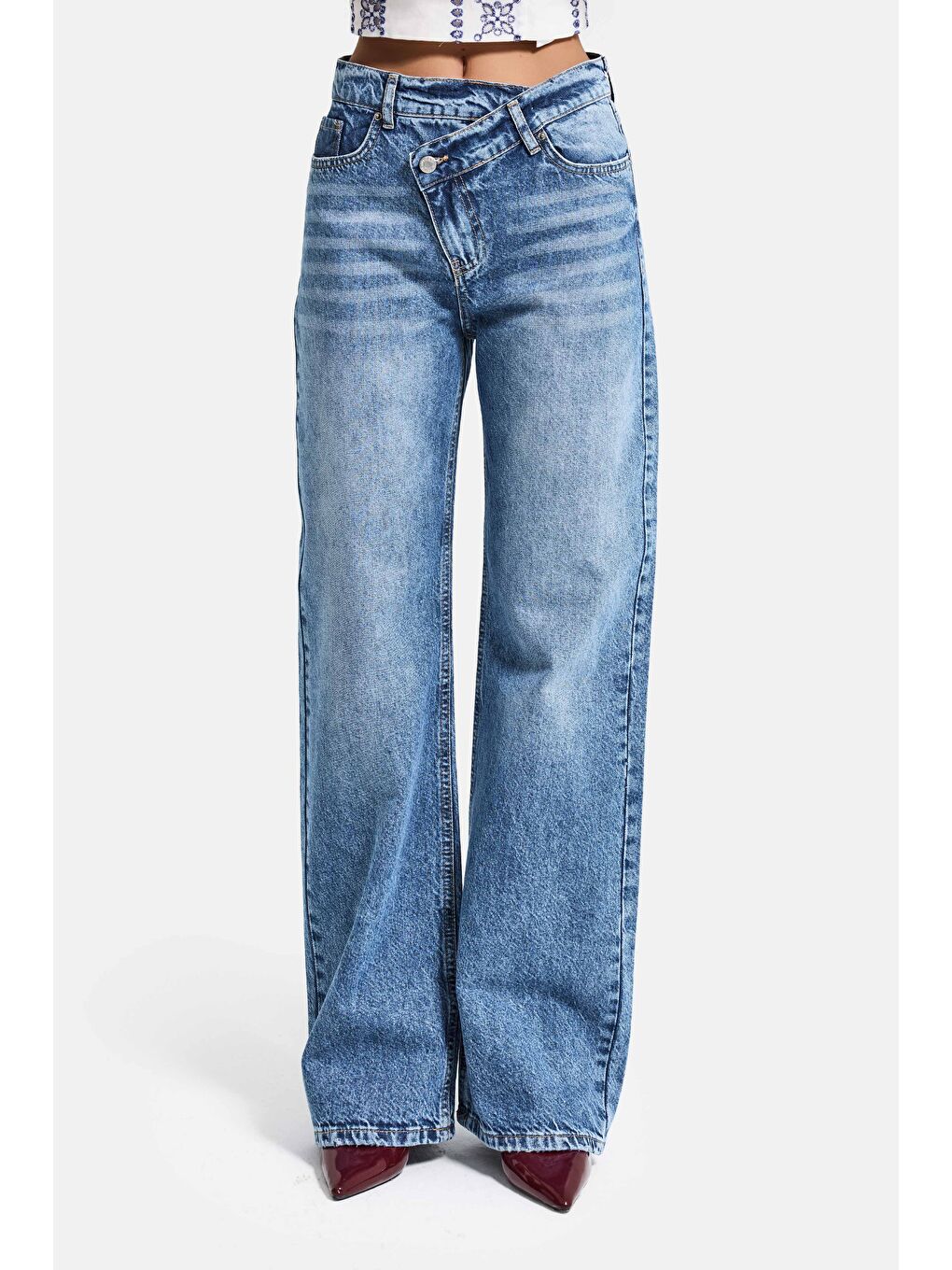 Mavi Kadın Jean Rengi 4s6-4 Straight Fit Yüksek Bel Tasarım Denim Jean-5