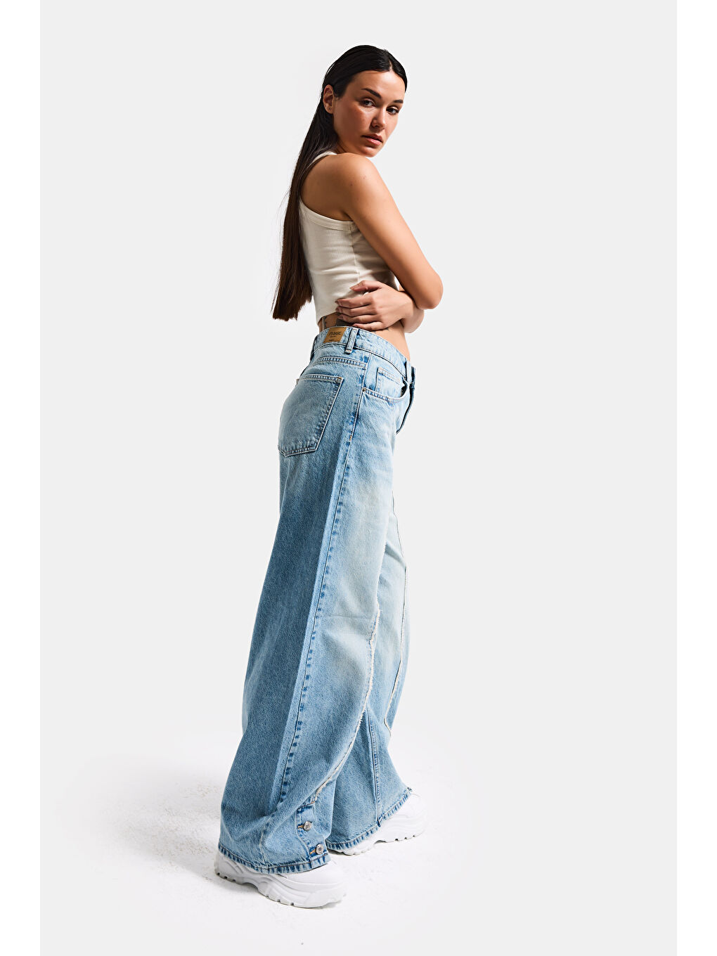 Mavi Kadın Jean Rengi 4s6-32 Süper Baggy Fit Paça Detaylı Özel Tasarım Denim Jean-2