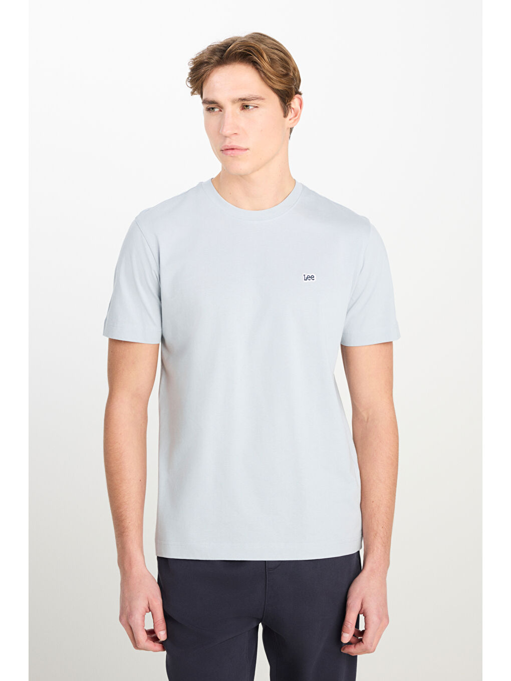 Regular Fit Normal Kesim Bisiklet Yaka Pamuklu Gri Tişört-1