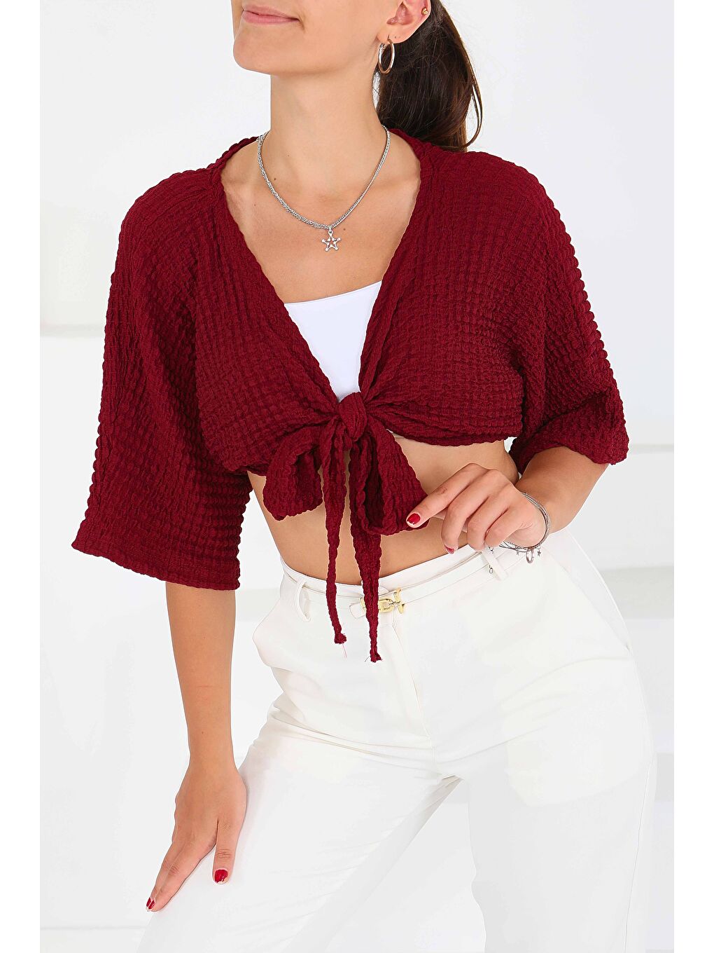 Bağlamalı Bluz Bordo - 27539-4
