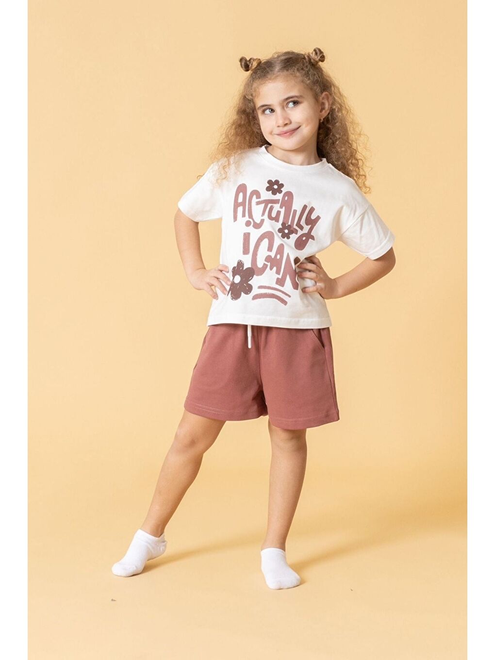 Beyaz Kız Çocuk Actually Can Çiçekli Baskılı Takım