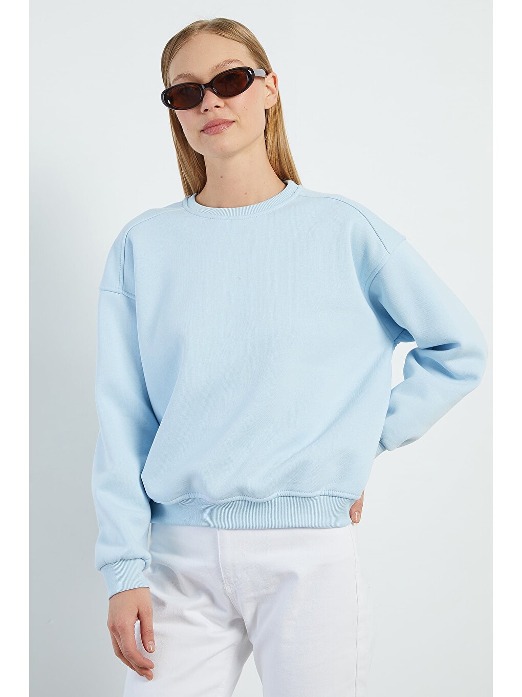 Mavi 3 İplik Basic Bisiklet Yaka Oversize Sweatshirt