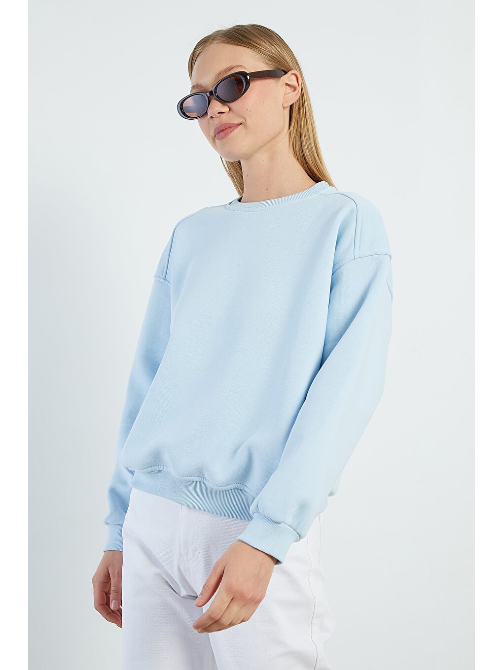 Mavi 3 İplik Basic Bisiklet Yaka Oversize Sweatshirt-2