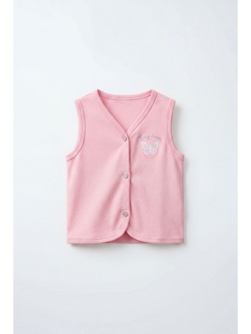 Kız Çocuk Pembe Kelebek Nakışlı Yelek
