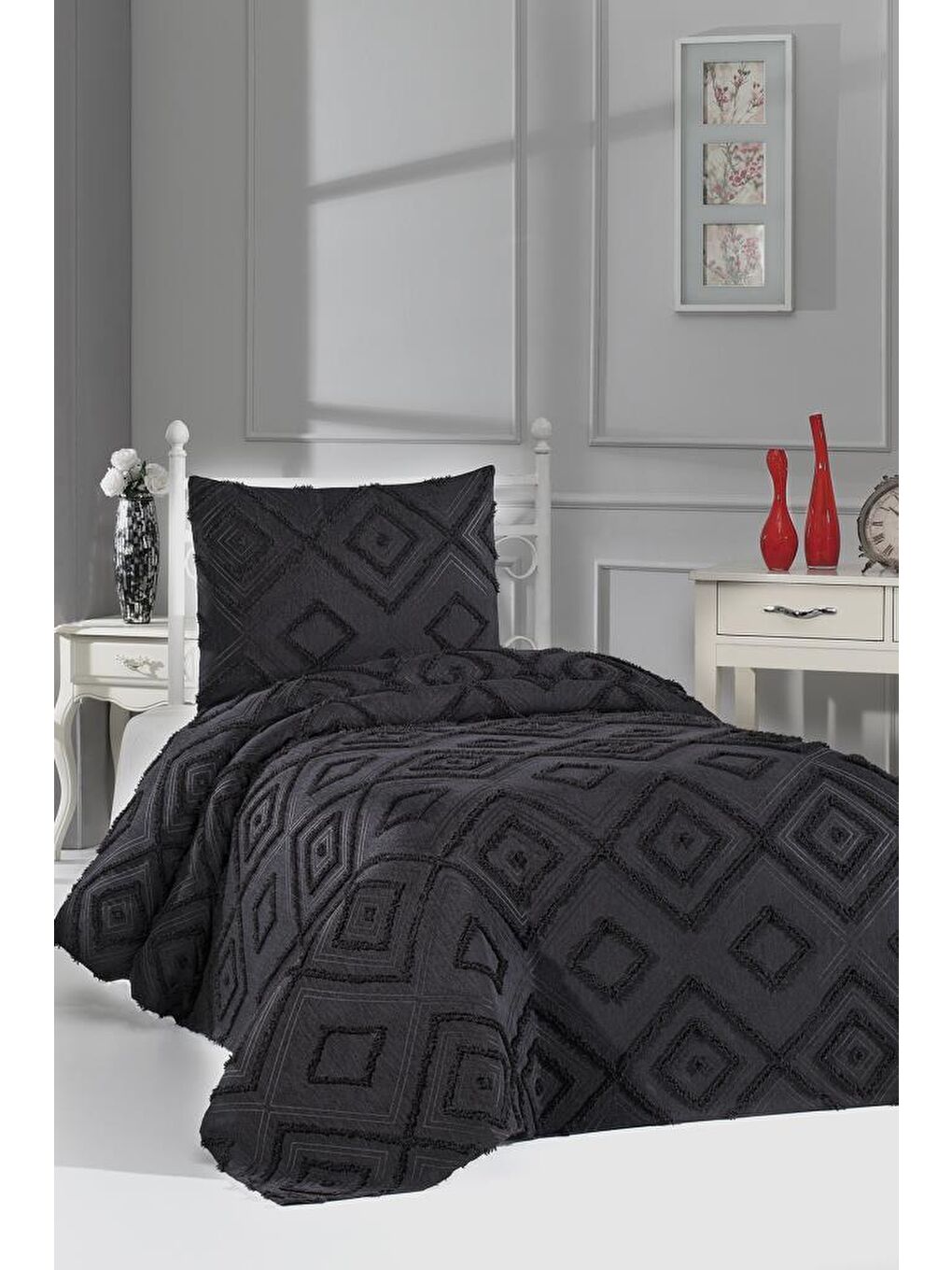 Samira 2 Parça Tek Kişilik Pike Takımı Siyah