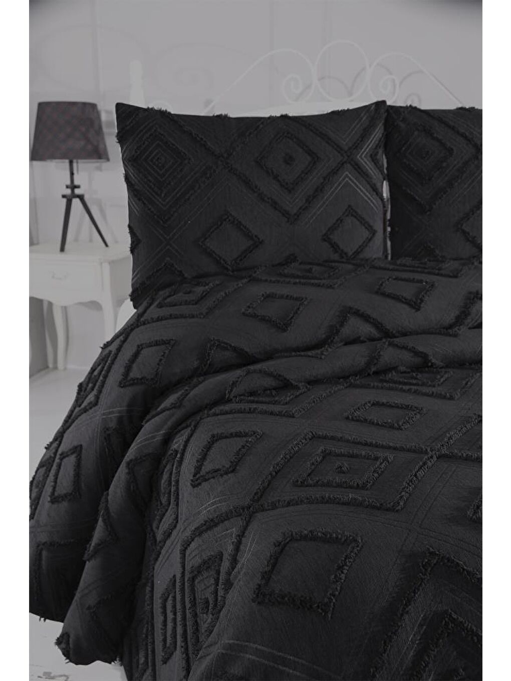 Samira 2 Parça Tek Kişilik Pike Takımı Siyah-2