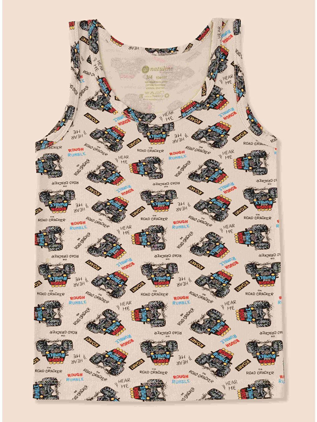 Mavi Erkek Çocuk Organik Pamuklu  Atlet Araba Empirme 6 lı Paket-3