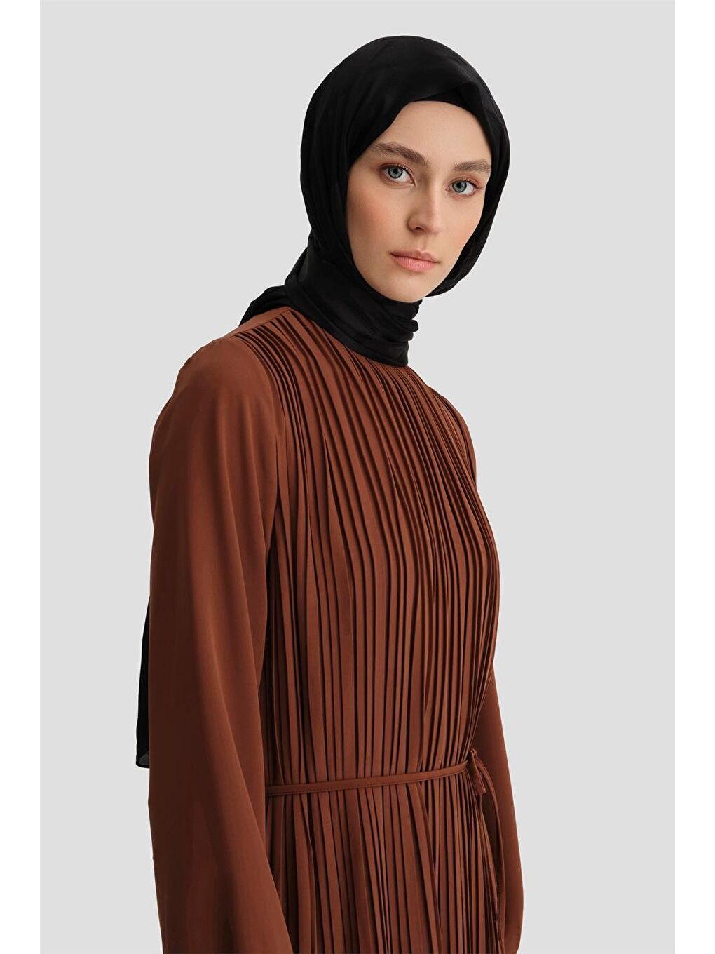 Kahverengi Piliseli Elbise 24Yd9435 Acı Kahve-2