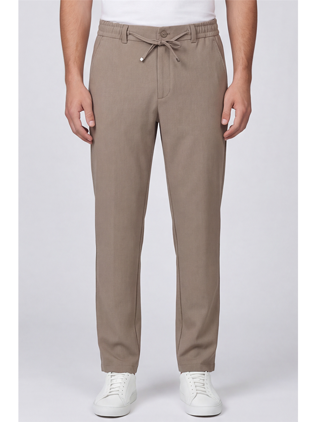 Erkek Kahverengi Normal Kesim Regular Fit Pamuklu Armürlü Bel Lastikli Jogger Pantolon