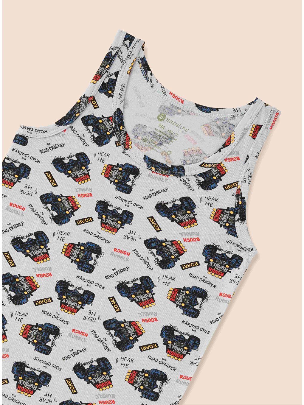 Mavi Erkek Çocuk Organik Pamuklu  Atlet Araba Empirme 6 lı Paket-4