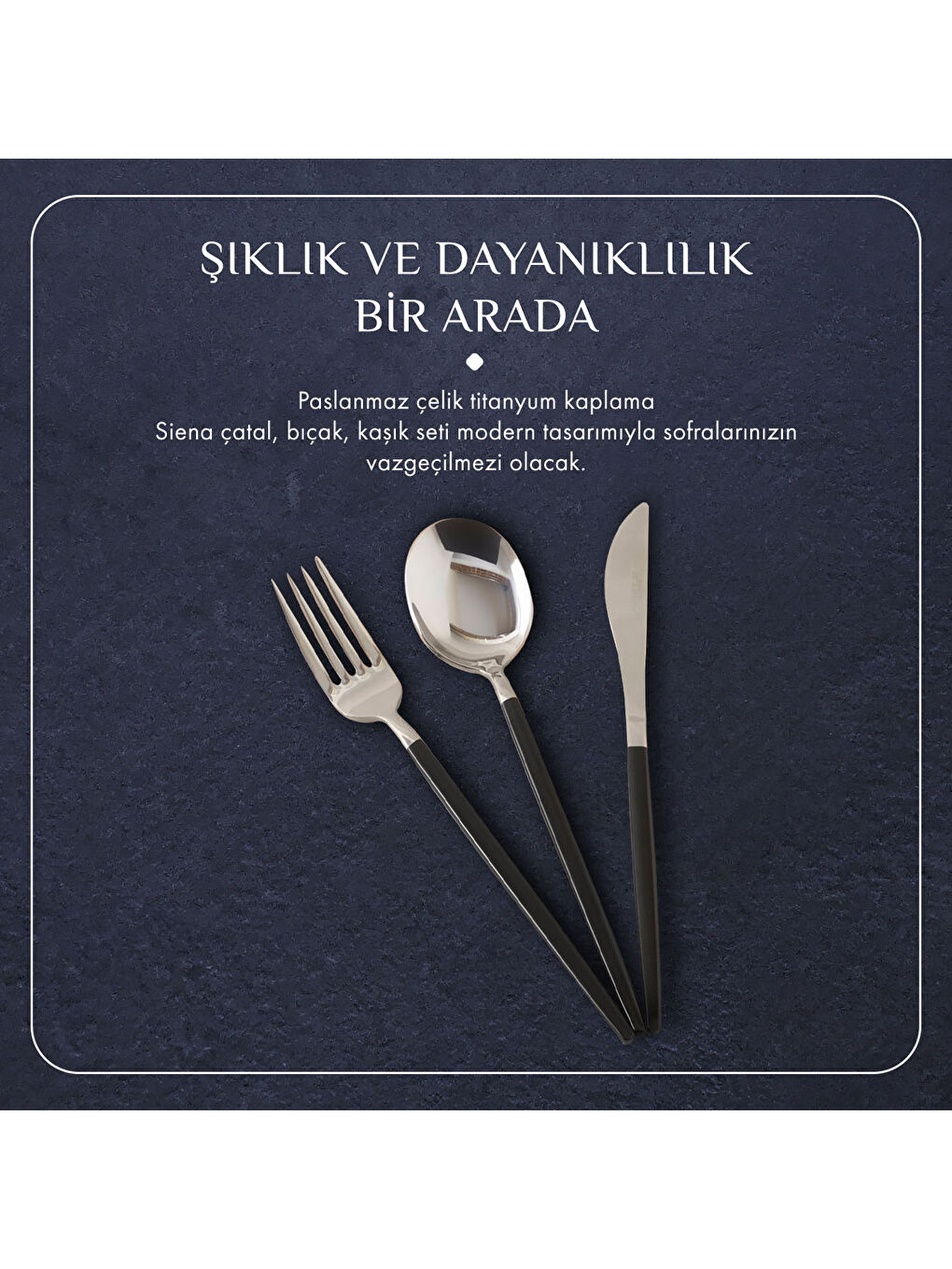Siena 18 Parça 6 Kişilik Yemek Çatal Kaşık Bıçak Seti Siyah-1