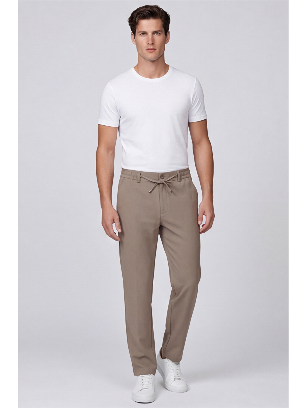 Erkek Kahverengi Normal Kesim Regular Fit Pamuklu Armürlü Bel Lastikli Jogger Pantolon-1