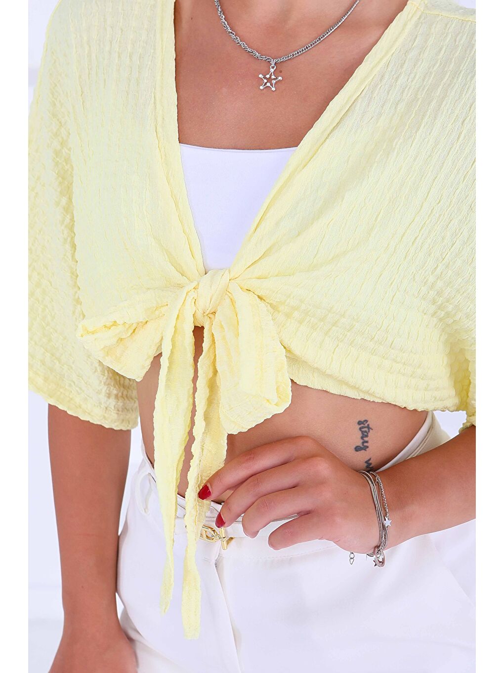 Sarı Bağlamalı Bluz Sari - 27539-2