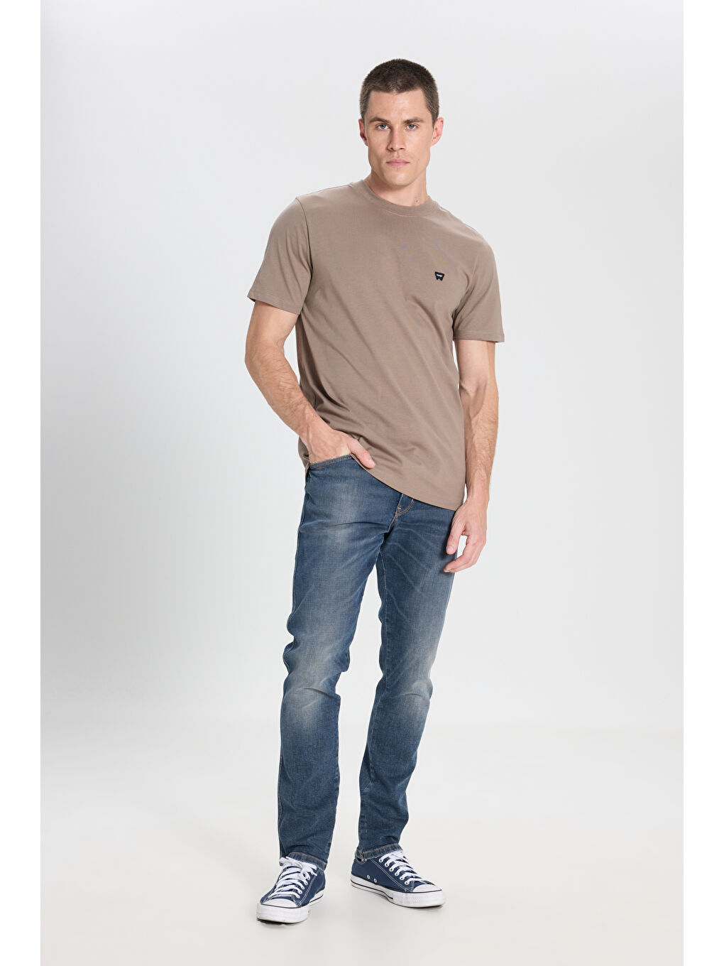 Bej Regular Fit Normal Kesim Bisiklet Yaka %100 Pamuk Vizon Tişört-2