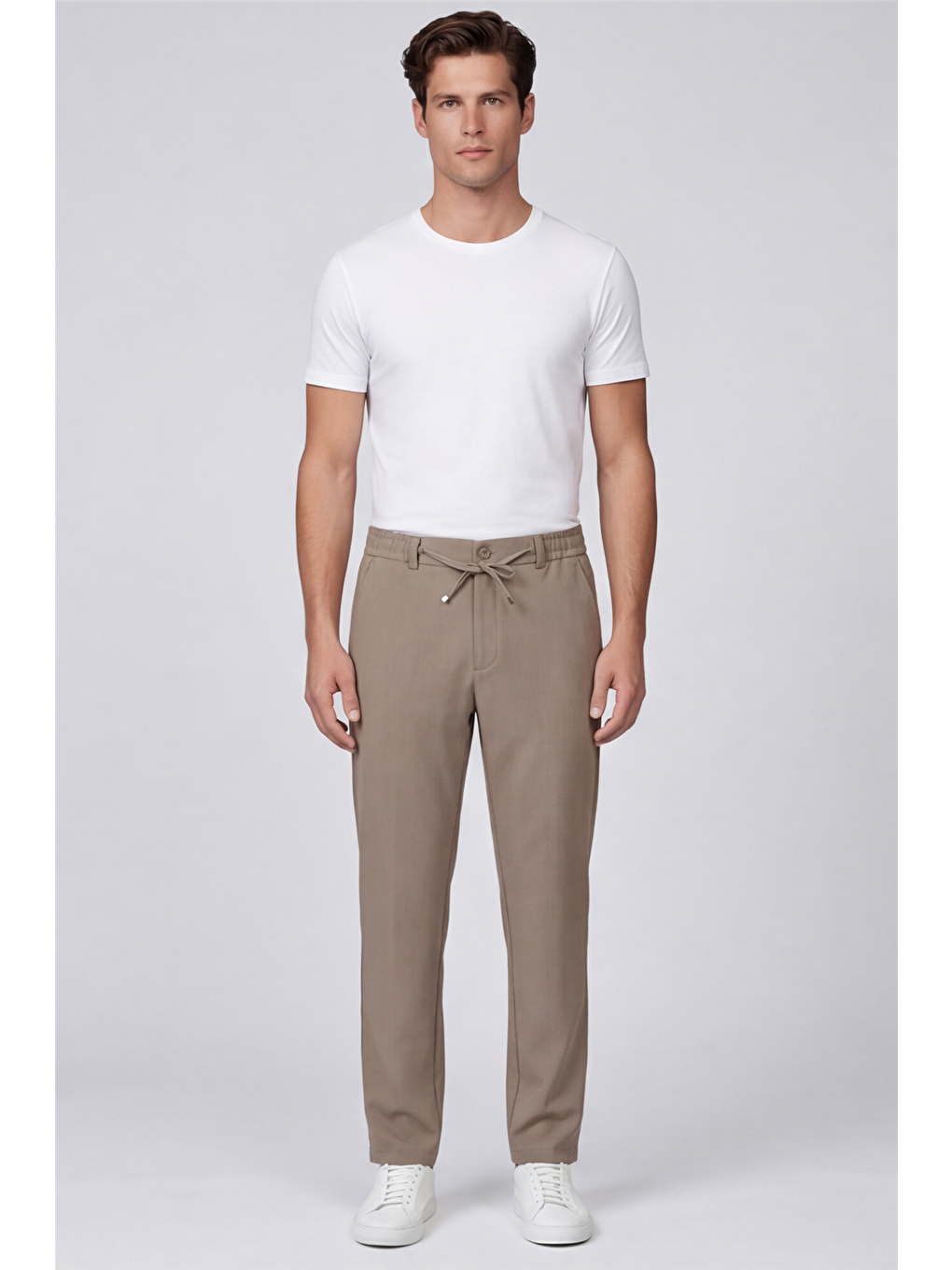 Erkek Kahverengi Normal Kesim Regular Fit Pamuklu Armürlü Bel Lastikli Jogger Pantolon-2