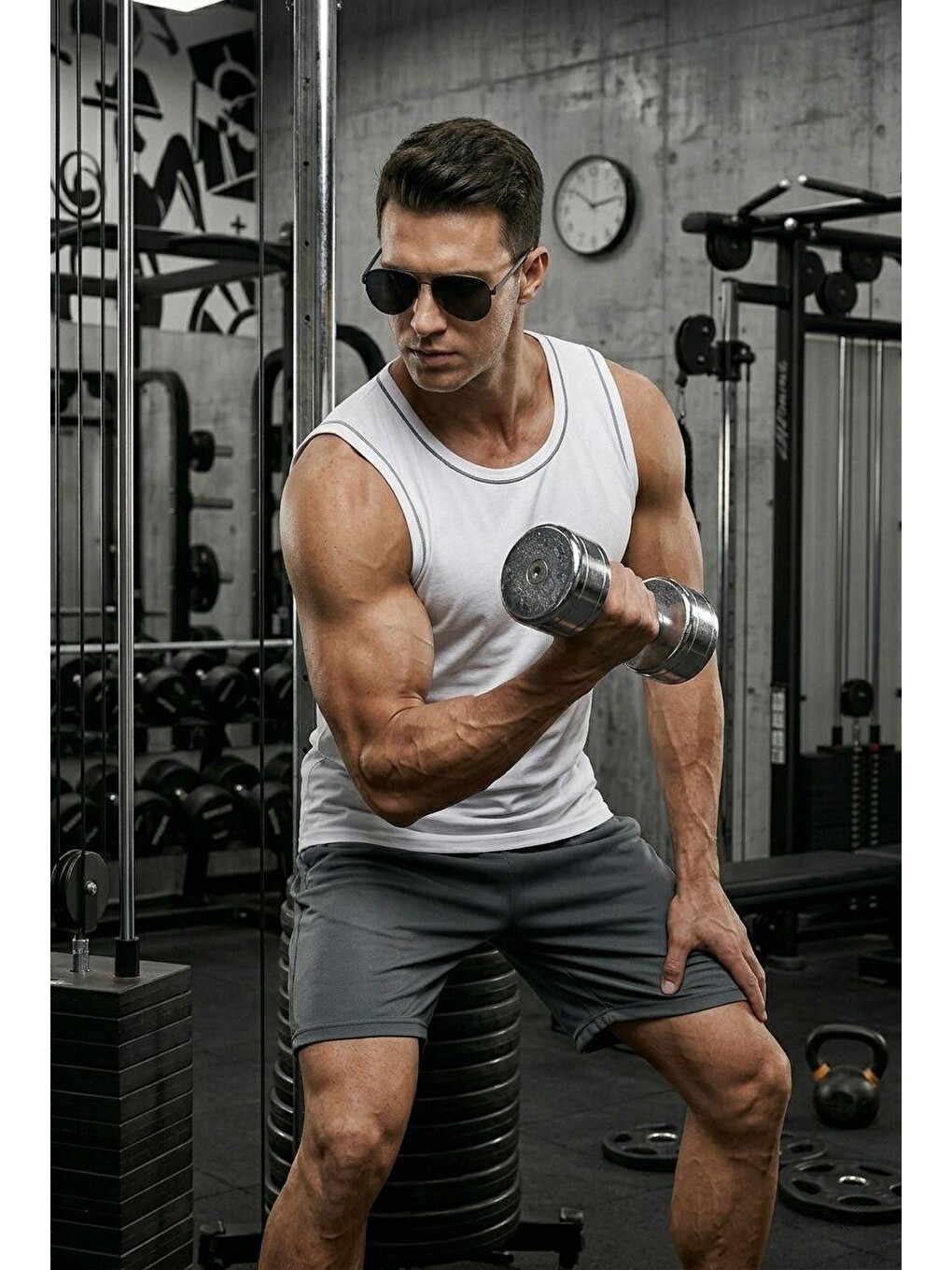 Beyaz Biye Detaylı Bisiklet Yaka Erkek Atlet - Fitness ve Günlük Stil-2