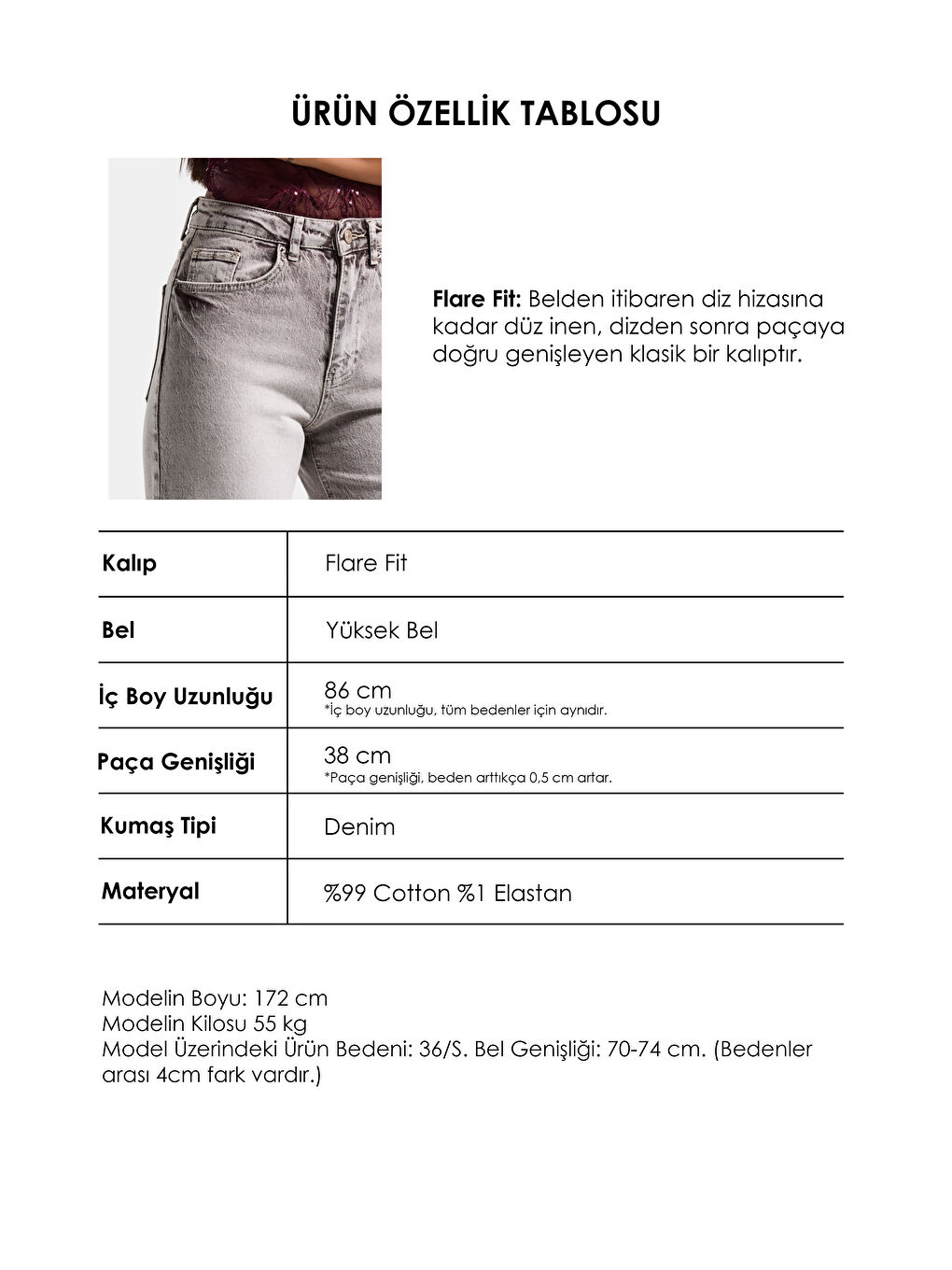 Bej Kadın Taş Jean Rengi 4s6-158 Flare Fit Komfort Kumaş İç Boy 83cm Denim Jean-2