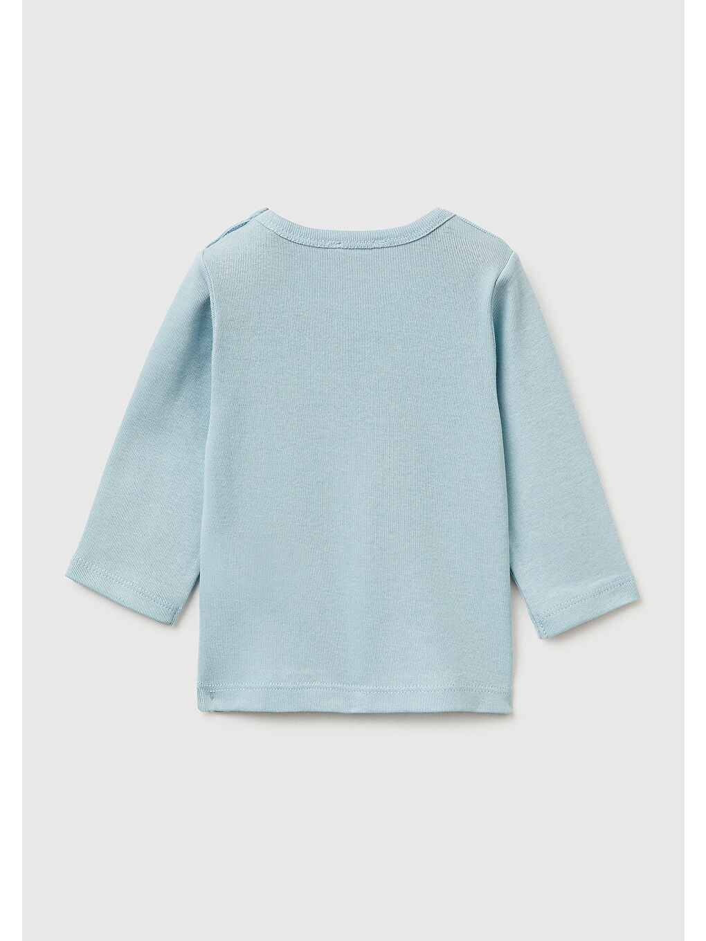 Bebek Buz Mavisi Su Bazlı Logo Baskılı Omzu Gizli Çıtçıtlı Uzun Kollu T-Shirt-1