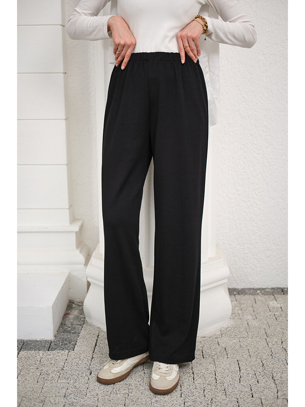 Kadın Beli Lastikli Pantolon Siyah-1