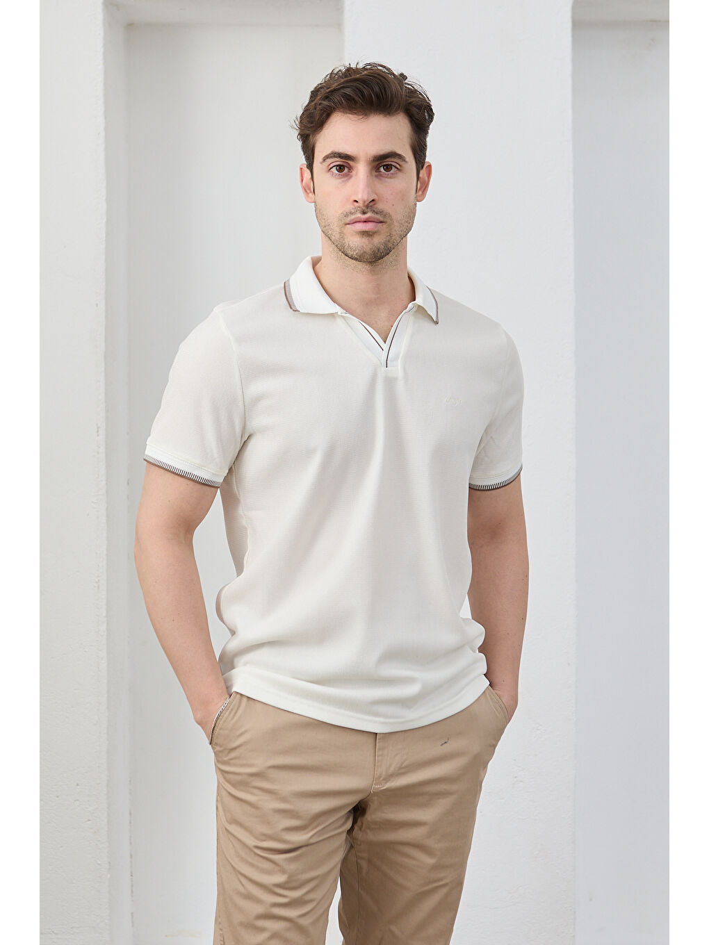 Beyaz Lodz Erkek Polo Yaka Tişört Çekmeyen Pamuklu Kumaş Regular Fit Günlük-1