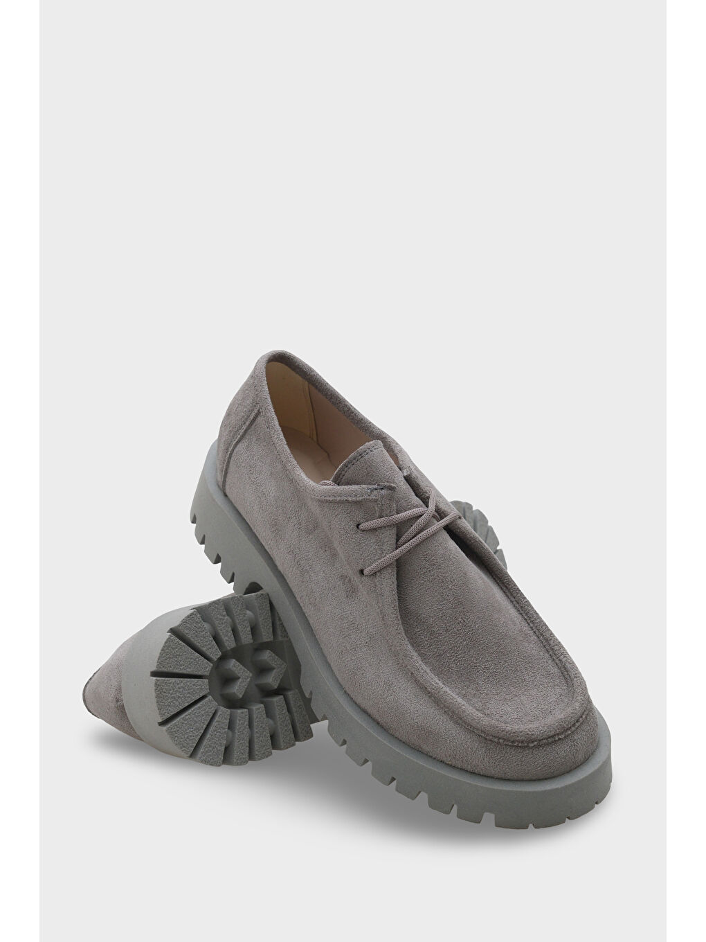 Gri Shelly Trak Tabanlı Süet Kadın Loafer Ayakkabı-3