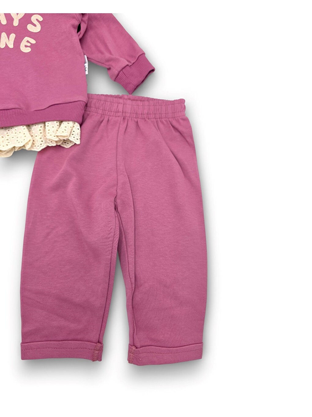 Mürdüm Kız Bebek Dantel Detaylı Fırfır Detaylı Eşofman Takımı-5