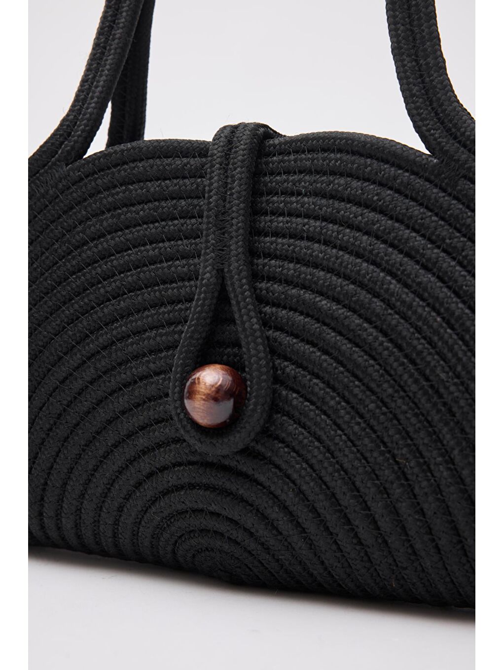 Paper Düğmeli Handmade Hasır Omuz Çantası Siyah-7