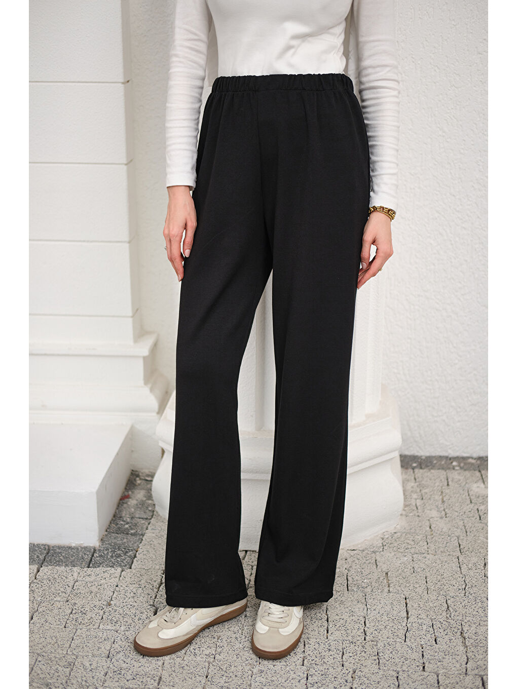 Kadın Beli Lastikli Pantolon Siyah-2