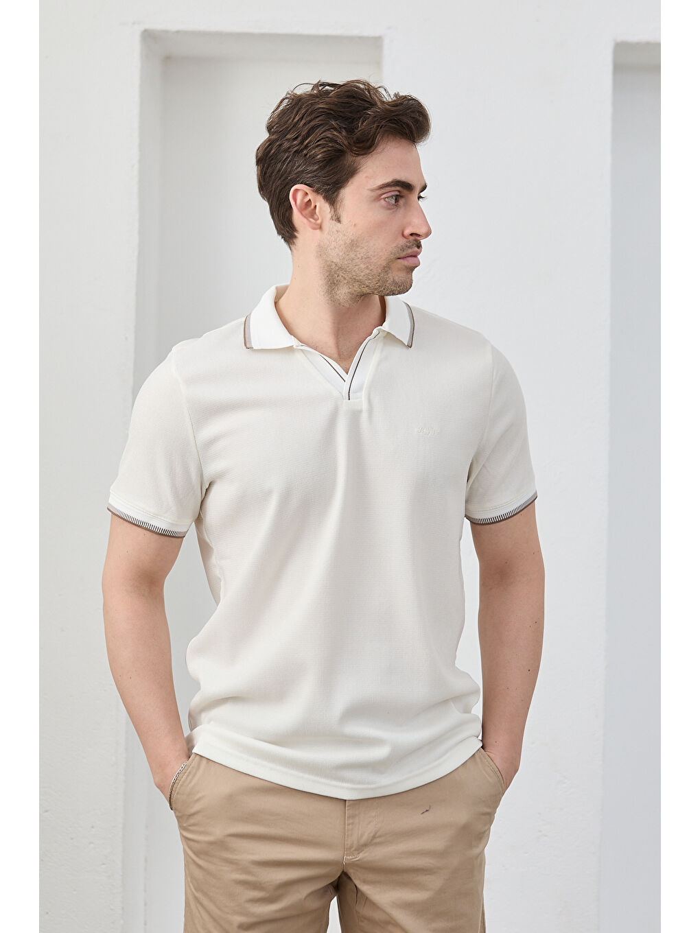 Beyaz Lodz Erkek Polo Yaka Tişört Çekmeyen Pamuklu Kumaş Regular Fit Günlük-2