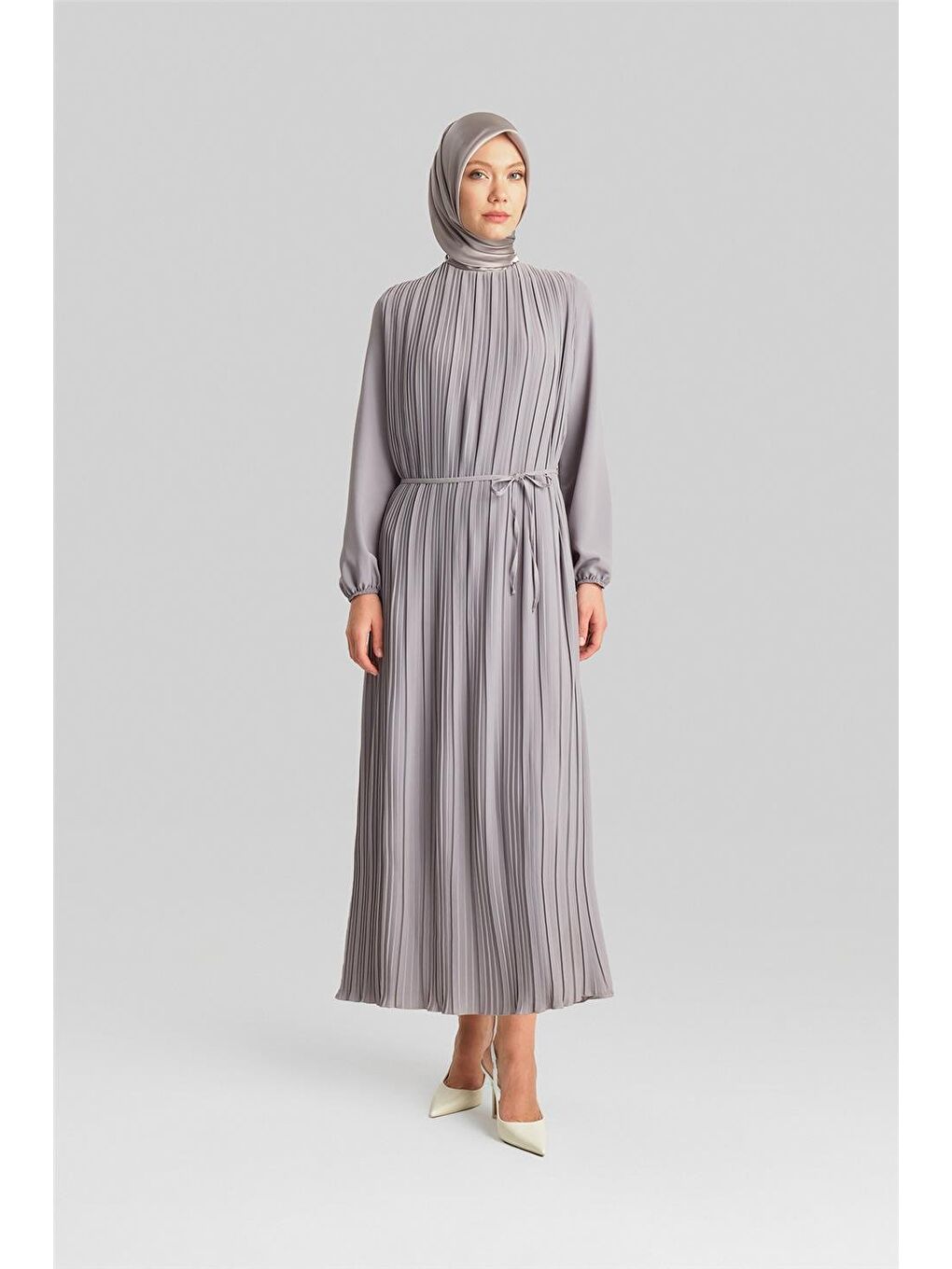 Piliseli Elbise 24Yd9435 Gri-3