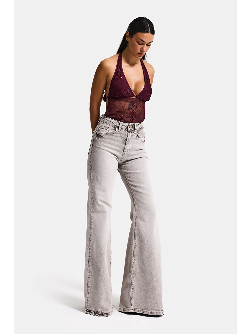 Bej Kadın Taş Jean Rengi 4s6-158 Flare Fit Komfort Kumaş İç Boy 83cm Denim Jean-4