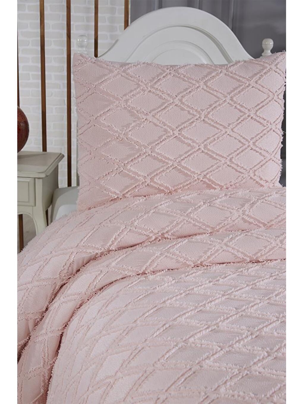 Pembe Vesya 2 Parça Tek Kişilik Pike Takımı Pudra-2