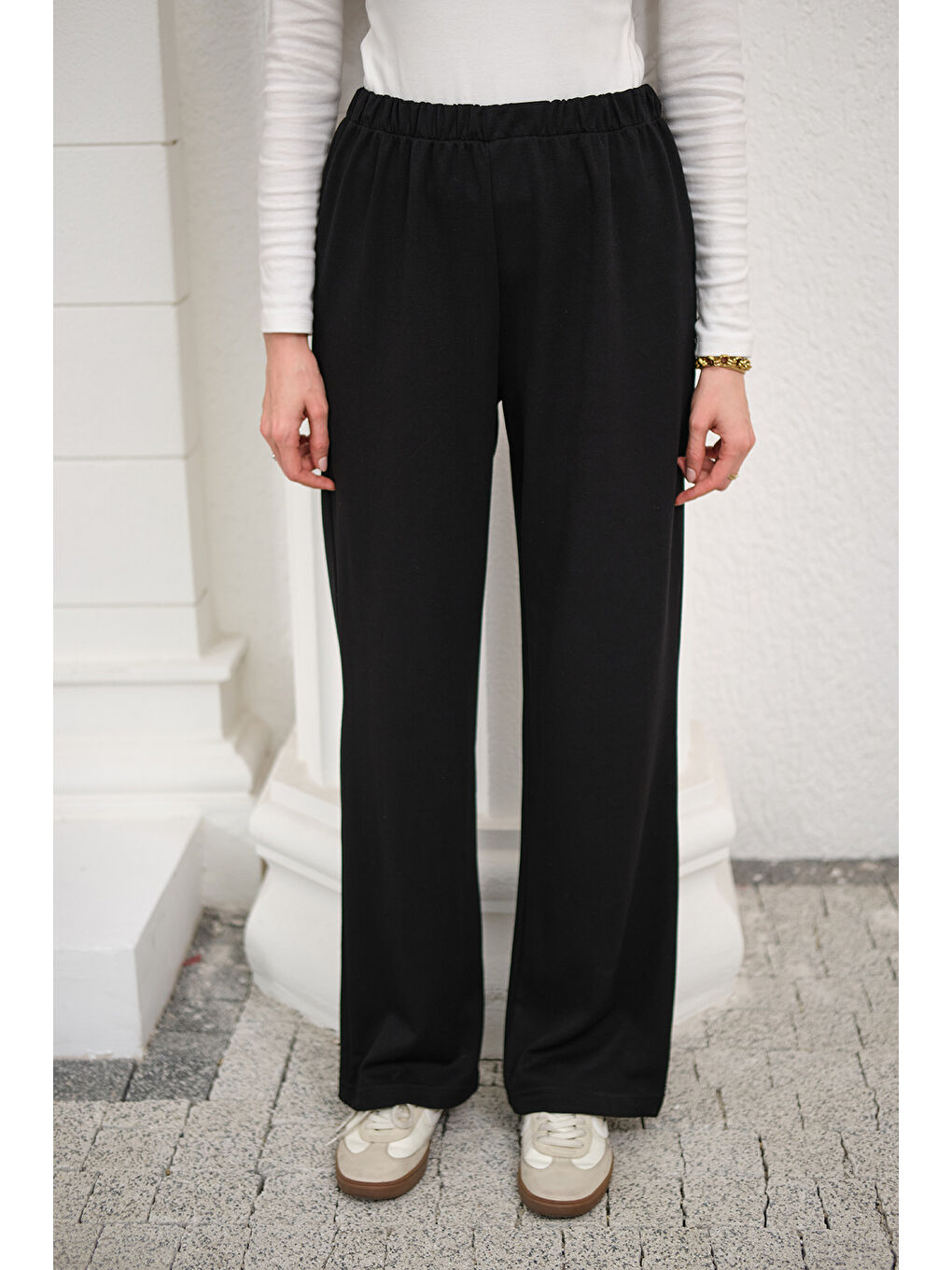 Kadın Beli Lastikli Pantolon Siyah-3