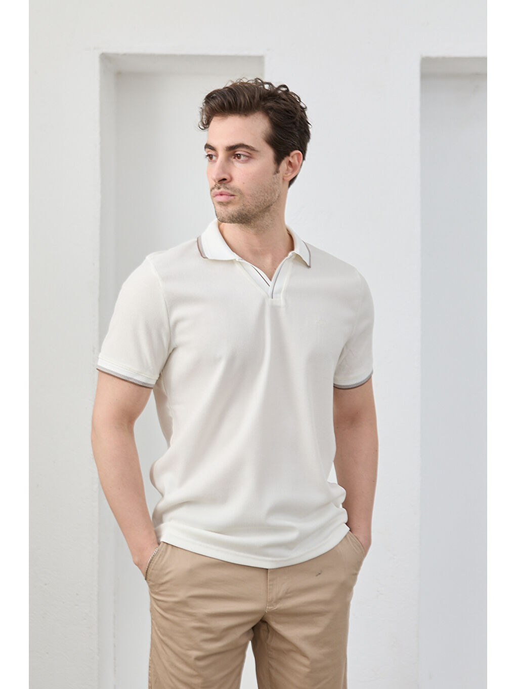 Beyaz Lodz Erkek Polo Yaka Tişört Çekmeyen Pamuklu Kumaş Regular Fit Günlük-3