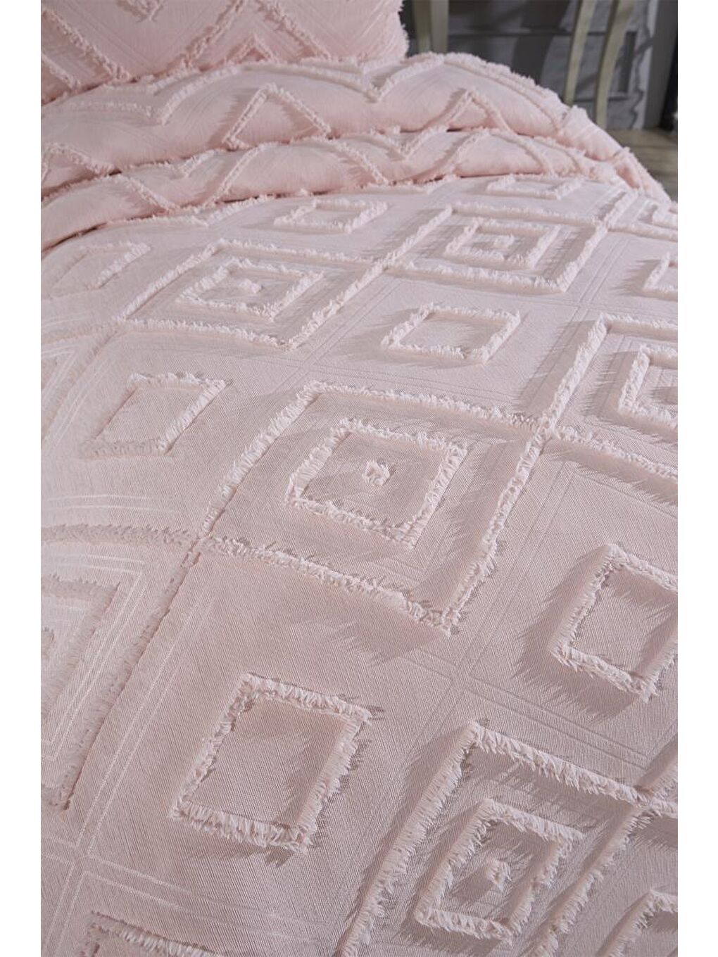 Pembe Samira 2 Parça Tek Kişilik Pike Takımı Pudra-4