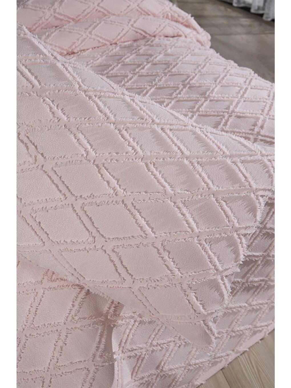 Pembe Vesya 2 Parça Tek Kişilik Pike Takımı Pudra-5