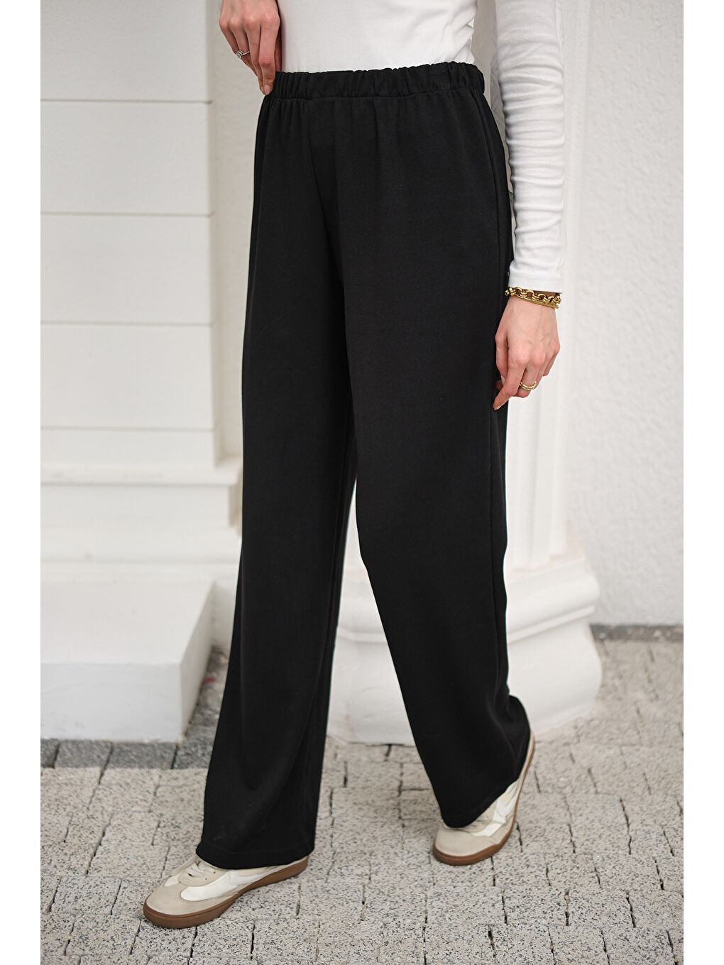 Kadın Beli Lastikli Pantolon Siyah-4