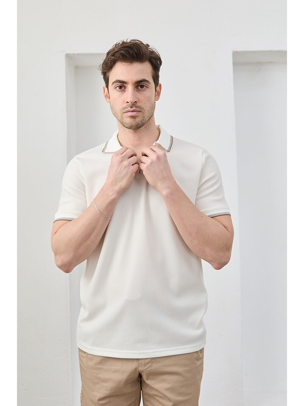 Beyaz Lodz Erkek Polo Yaka Tişört Çekmeyen Pamuklu Kumaş Regular Fit Günlük-4