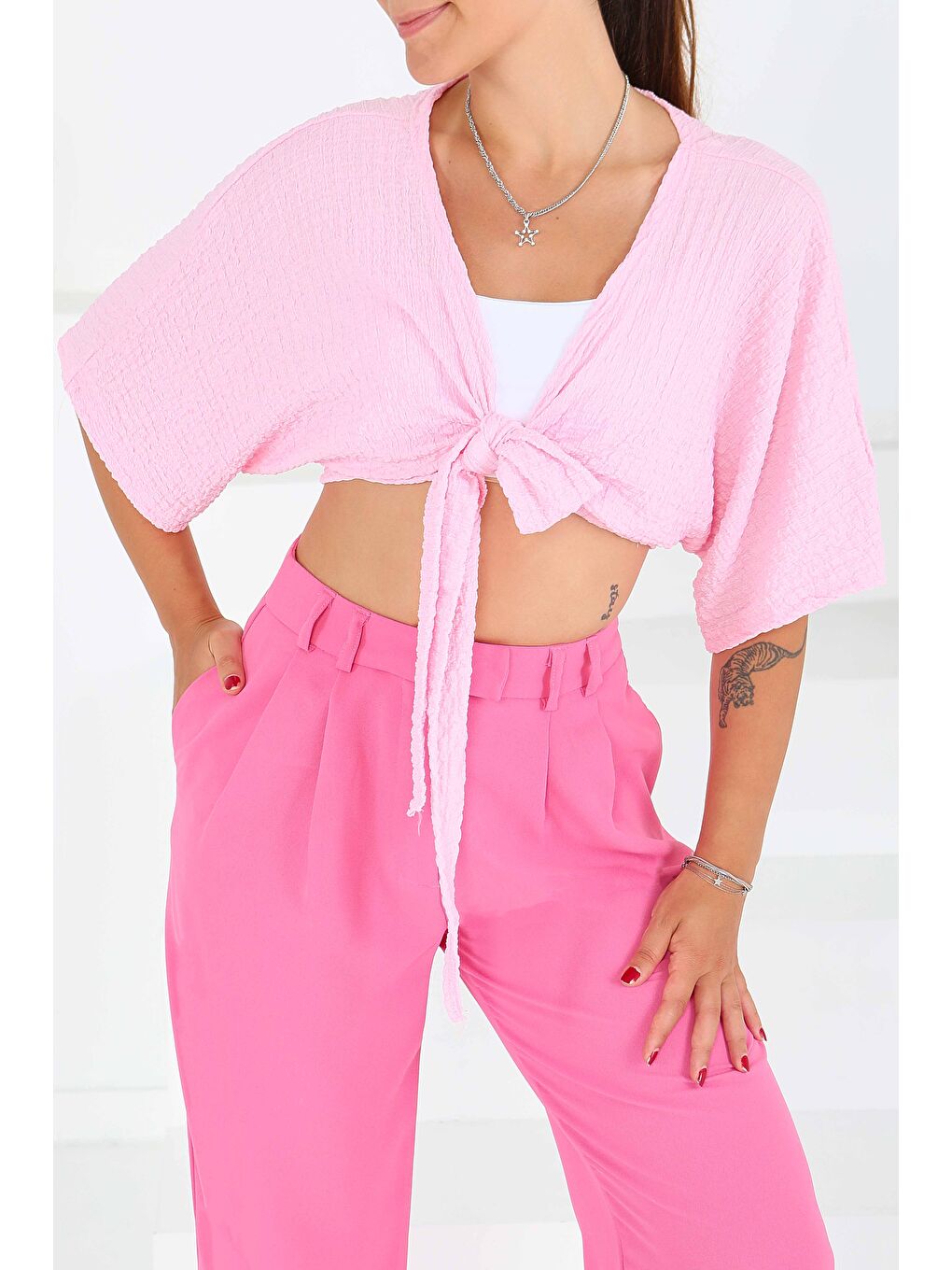 Bağlamalı Bluz Pembe - 27539-1