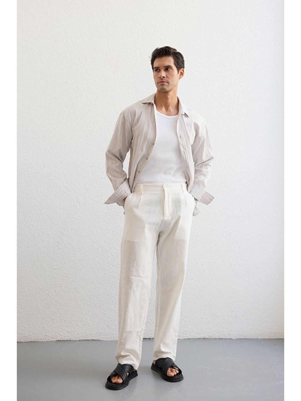 Gri Tugur Erkek Çizgili Oversize Premium Gömlek Soft Touch Refined Comfort-3