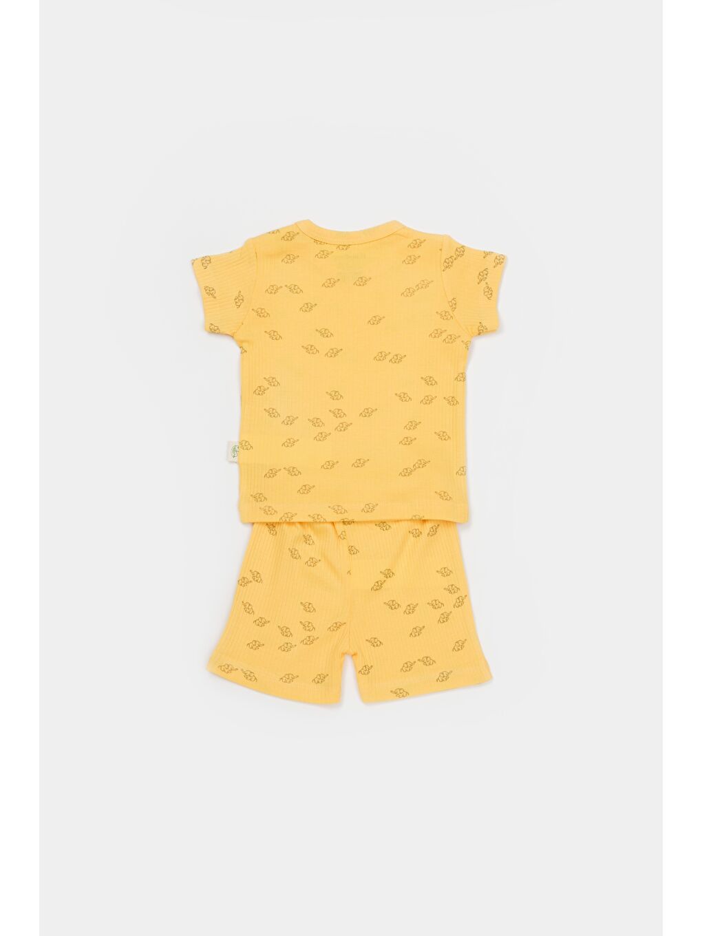 Sarı Unisex Bebek Pamuklu Mini Fil Desenli T-Shirt Ve Şort Takım-1