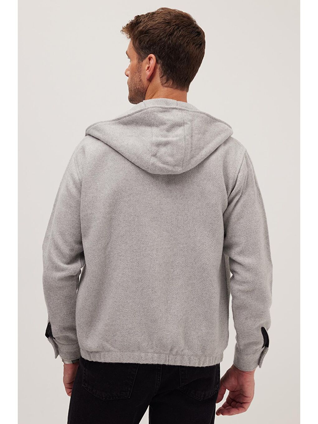 Erkek Relax Fit Rahat Kesim Fermuarlı Çift Cep Kapüşonlu Açık Gri Sweatshirt-6
