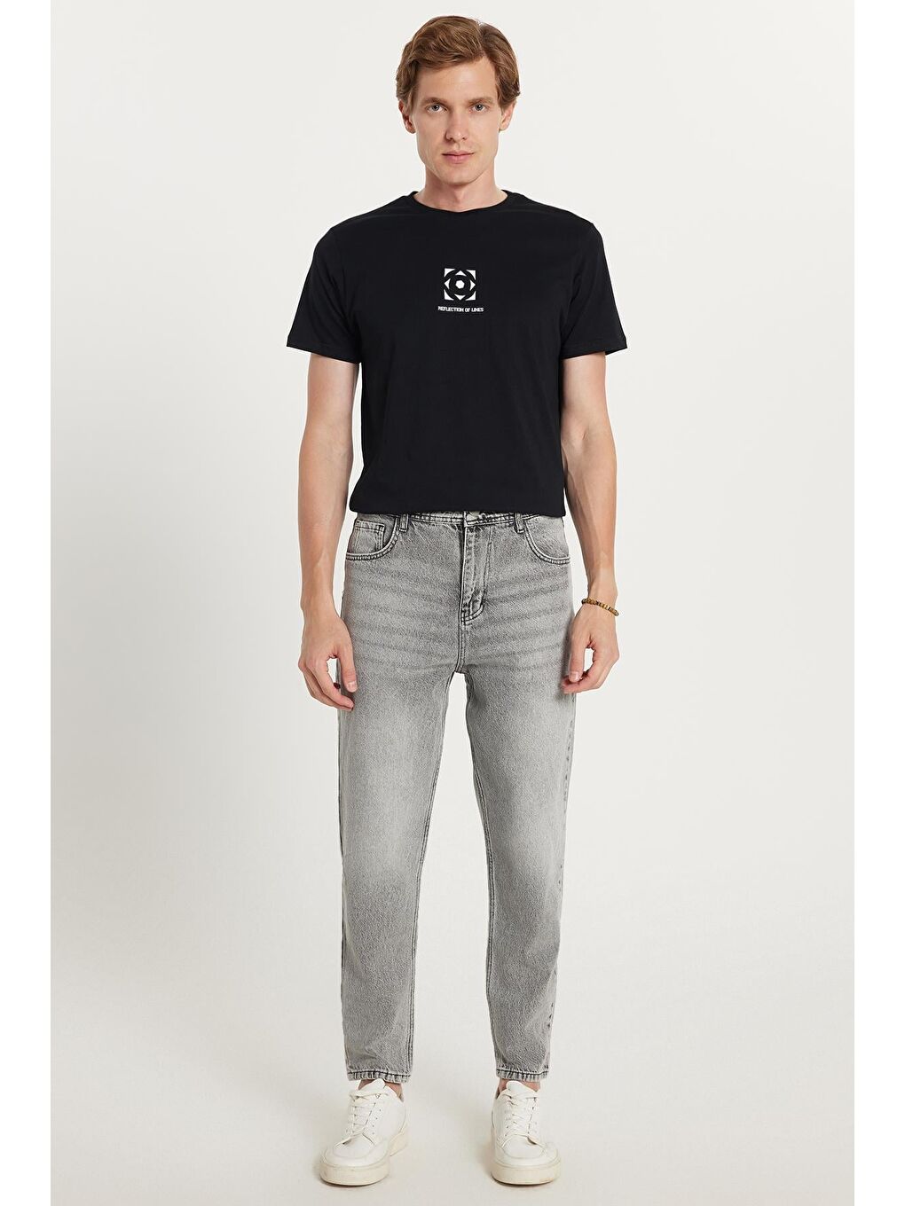 Erkek Relax Fit Geniş Kesim Boru Paça Yıkamalı Taşlamalı Boyfriend Esnek Gri Jean Pantolon-1