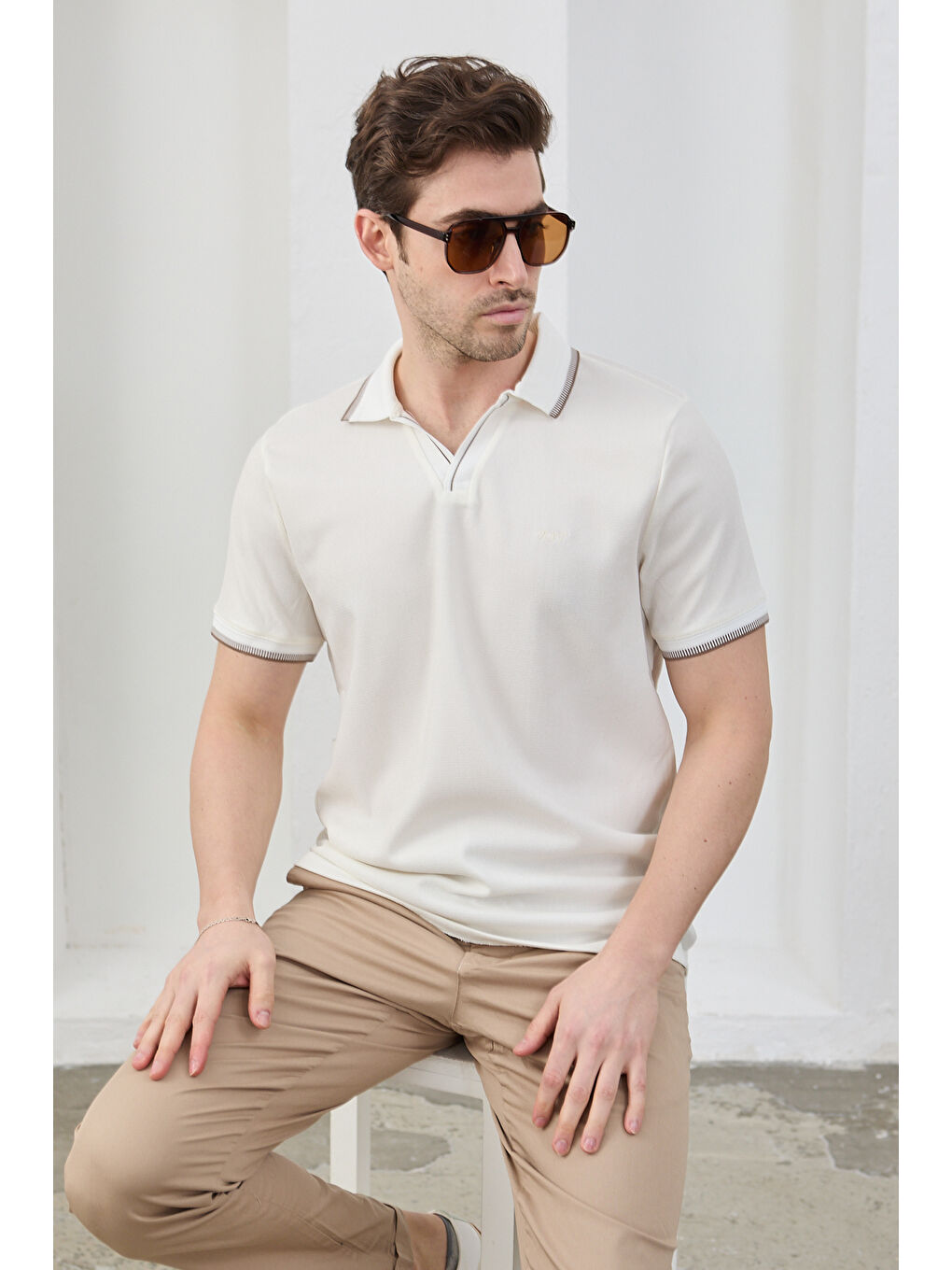 Beyaz Lodz Erkek Polo Yaka Tişört Çekmeyen Pamuklu Kumaş Regular Fit Günlük-6