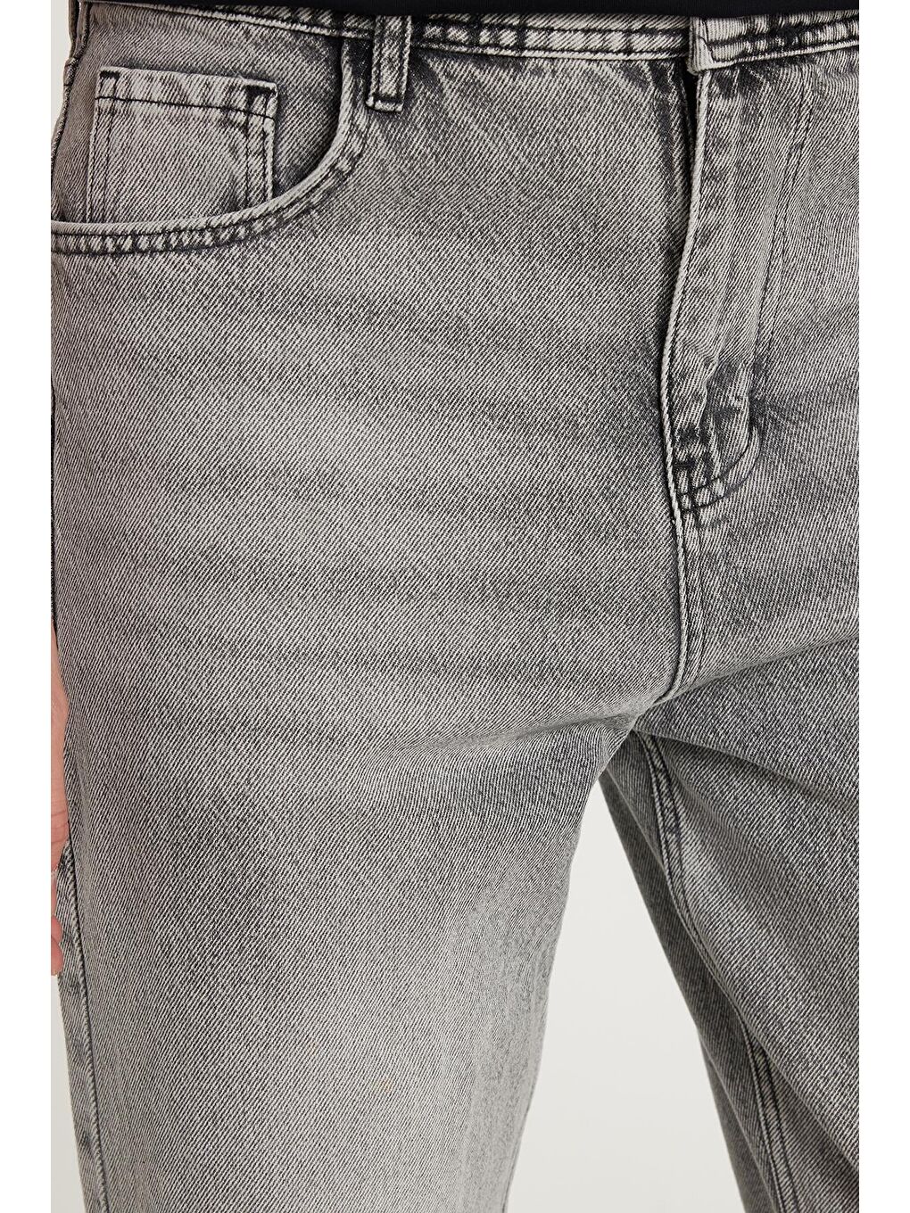Erkek Relax Fit Geniş Kesim Boru Paça Yıkamalı Taşlamalı Boyfriend Esnek Gri Jean Pantolon-2