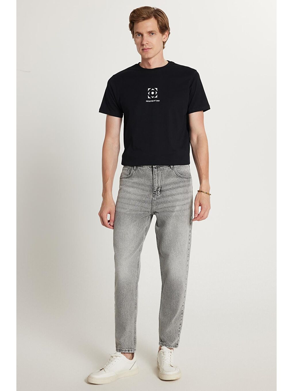 Erkek Relax Fit Geniş Kesim Boru Paça Yıkamalı Taşlamalı Boyfriend Esnek Gri Jean Pantolon-3