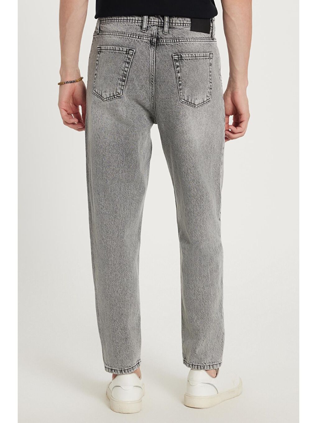 Erkek Relax Fit Geniş Kesim Boru Paça Yıkamalı Taşlamalı Boyfriend Esnek Gri Jean Pantolon-4