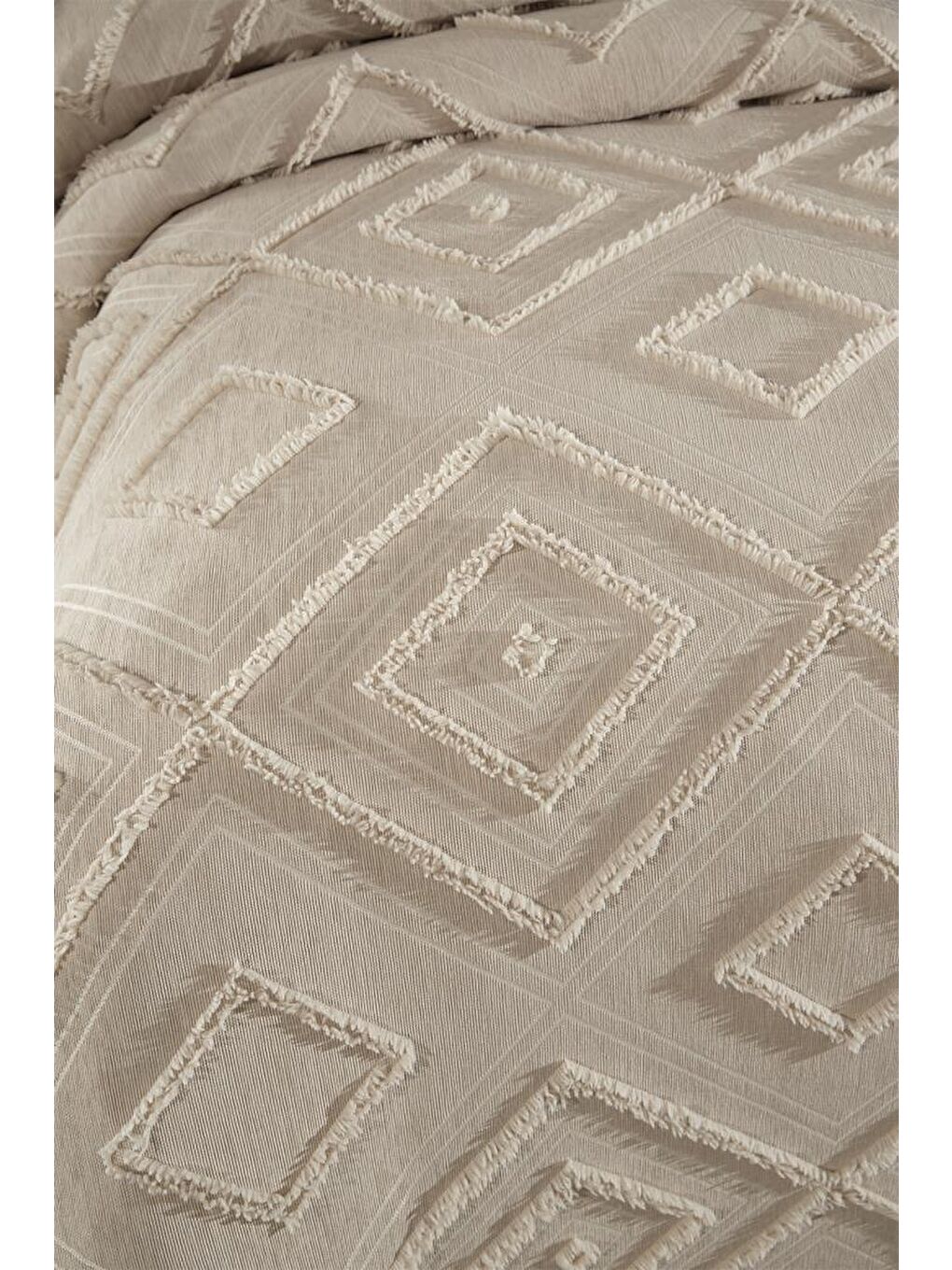 Samira 3 Parça Çift Kişilik Pike Takımı Bej-2