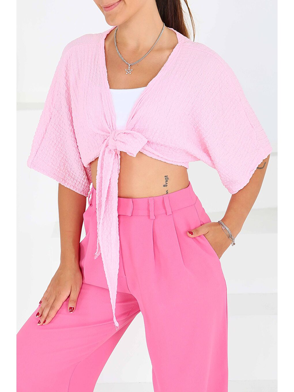 Bağlamalı Bluz Pembe - 27539-2